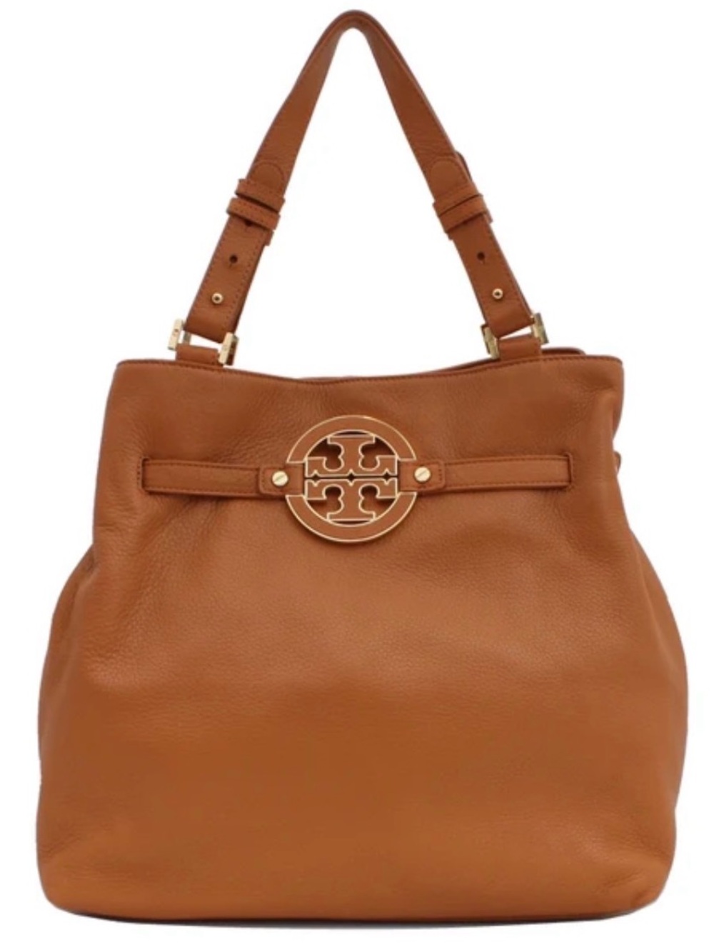 Tory Burch Leather Tote in Cognac Brown with Gold Logo